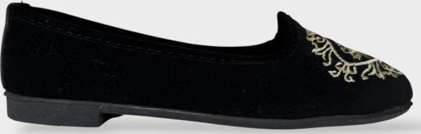 Kadın Günlük Nakış Detaylı Ev Babet SİYAH - BEYAZ - Image 1