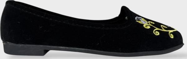 Kadın Günlük Nakış Detaylı Ev Babet SİYAH - SARI - Image 1