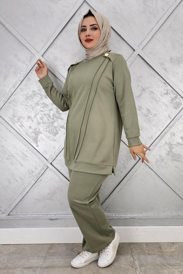 KADIN DÜĞME DETAYLI NERVÜR DİKİM TESETTÜR TAKIM - Image 1