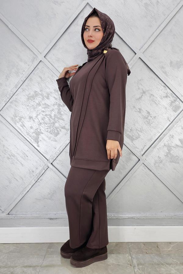 KADIN DÜĞME DETAYLI NERVÜR DİKİM TESETTÜR TAKIM - Image 1