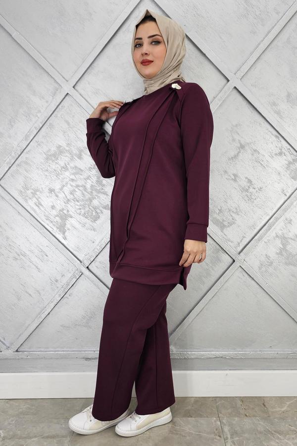 KADIN DÜĞME DETAYLI NERVÜR DİKİM TESETTÜR TAKIM - Image 1