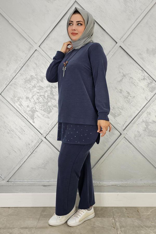 KADIN KOLYE VE TAŞ DETAYLI TESETTÜR TAKIM - Image 1