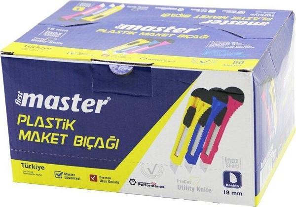 50 ADET FALÇATA MAKET BIÇAK PLASTİK 18MM OTOMATİK KİLİT - AYARLANABİLİR KLİPS FM-1006 (2818) - Image 1