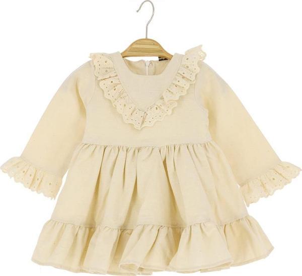 KOL DANTELLİ FIRFIRLI ELBİSE - Ekru - 12 Ay Ekru - Image 1
