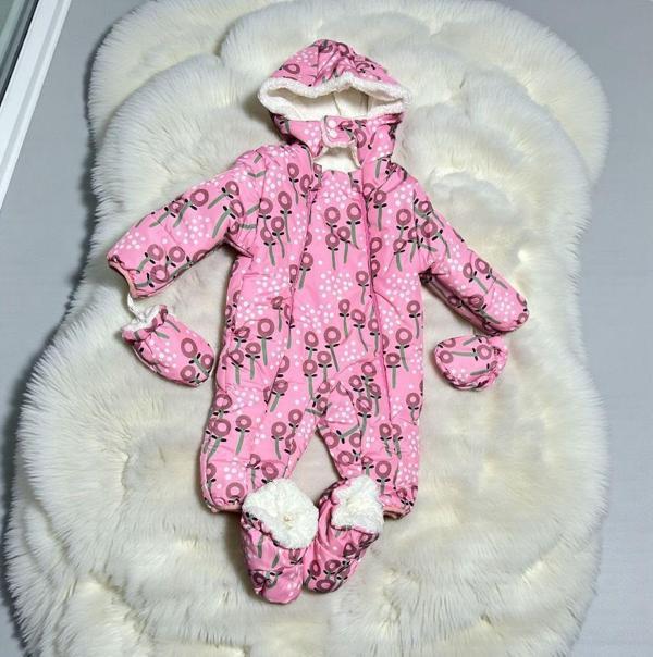 BÜYÜK ÇİÇEK DESENLİ PATİKLİ ELDİVENLİ KOZMONOT - NN224010137-Pembe-18 - 24 Ay Pembe - Image 1