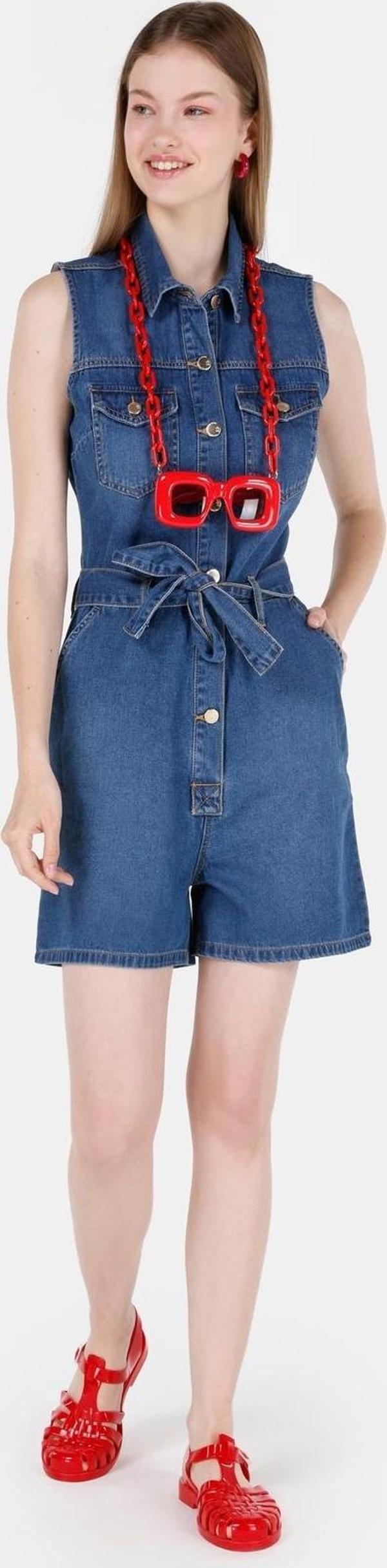 Slim Fit Kadın Mavi Jean Şort - Image 1