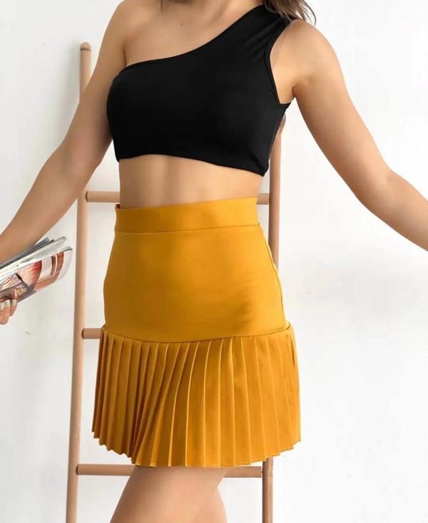 Altı pliseli mini etek hardal s24705 - Image 1