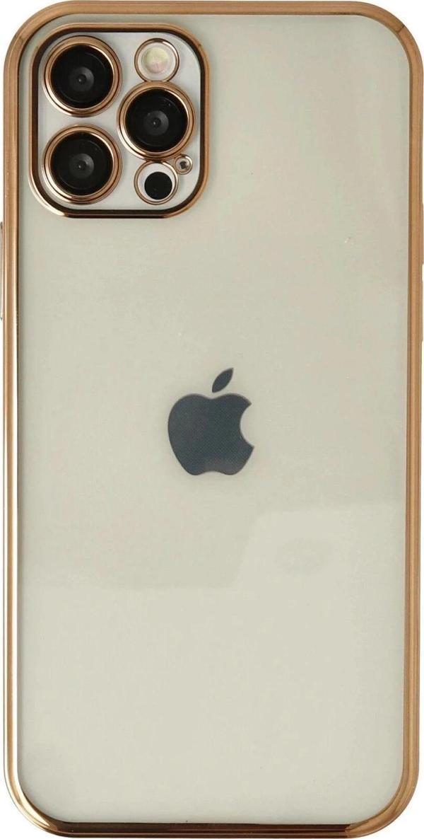 iPhone 12 Pro Kılıf Lensli Silikon - Gold-(5796) - Image 1
