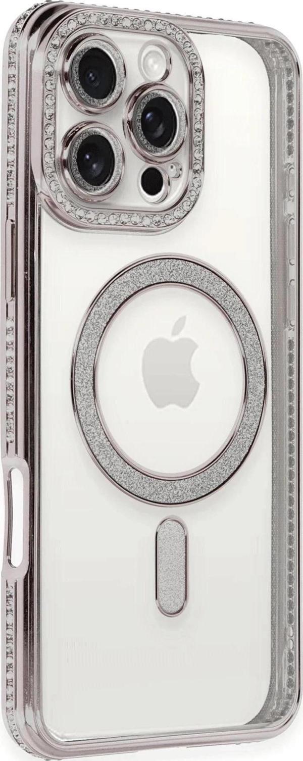 iPhone 16 Pro Kılıf Joke Simli Magneticsafe Kılıf - Pembe-(5796) - Image 1