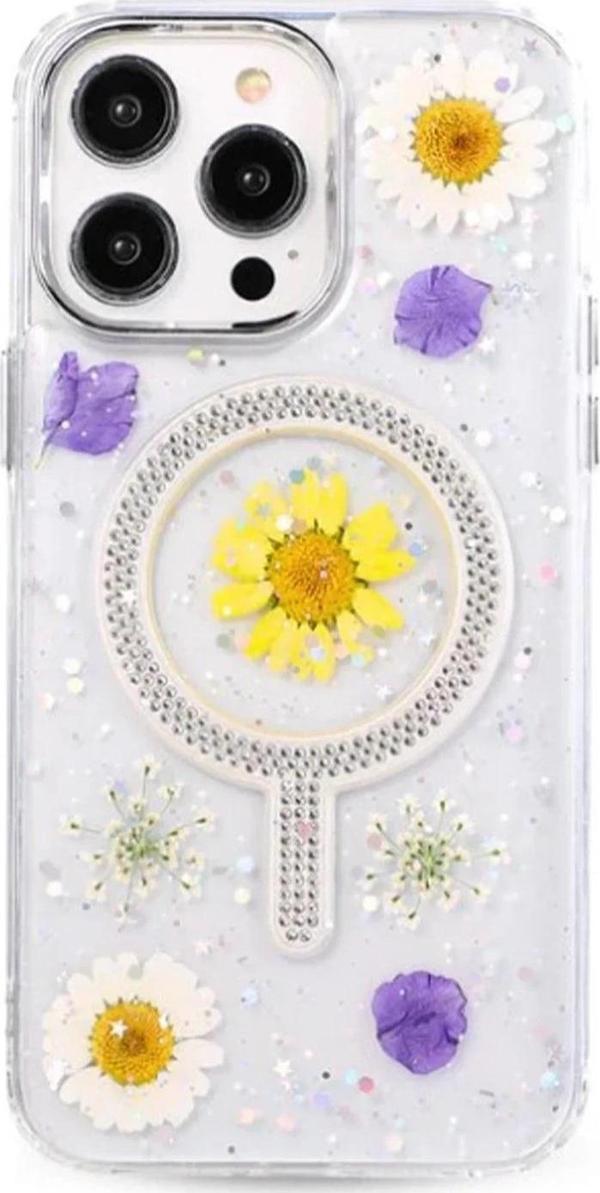 iPhone 15 Pro Max Flower Magsafe Kapak - Sarı-(5796) - Image 1