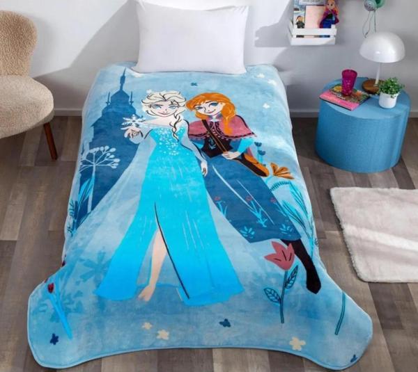 Taç Lisanslı Tek Kişilik Çocuk Battaniye (160x220)-Frozen Flower Power - Image 1