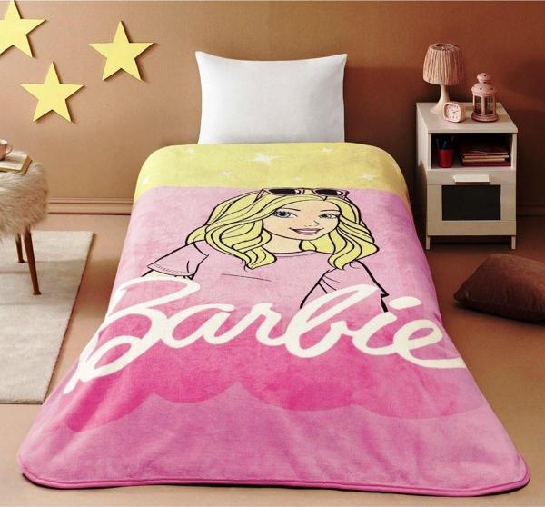 Taç Lisanslı Tek Kişilik Çocuk Battaniye (160x220)-Barbie Girl Malibu Pembe - Image 1