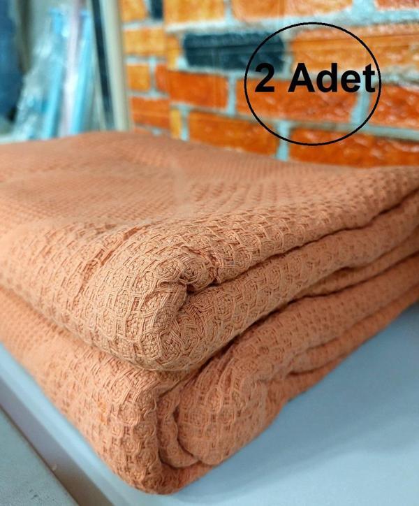 2 Adet Şaheser %100 Pamuk Çift Kişilik Pike 240x220 (Tek Pike)-Portakal - Image 1