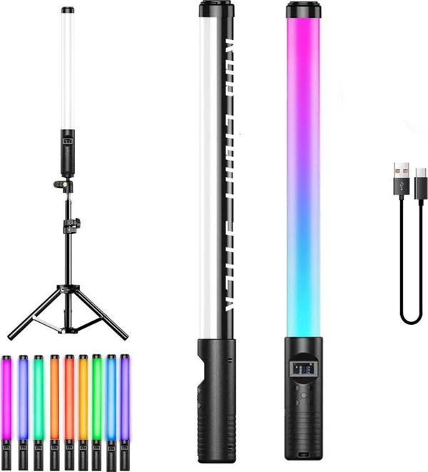Fototek Rgb Led Işık Çubuk Led Renk Partisi Foto Video Rgb Işık Şarjlı Stüdyo Işığı+2M Işık Ayağı - Image 1