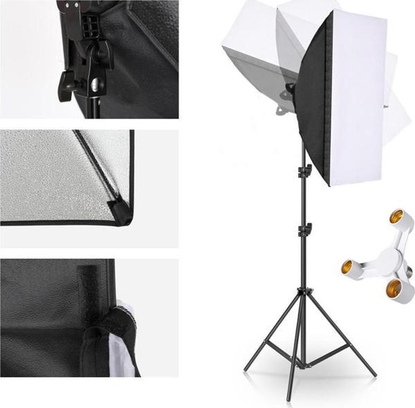 Fototek 50X70Cm Softbox 3 Duylu Tekli Sürekli Işık Uyumlu Seti Foto Video Ürün Çekim Makyaj 50X70 - Image 1