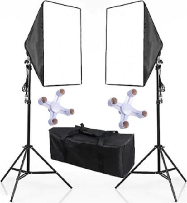 Fototek 50X70Cm Softbox 4 Duylu Ikili Sürekli Işık Seti Youtube Makyaj Toplam 8 Duy 8 Adet Ampullü - Image 1