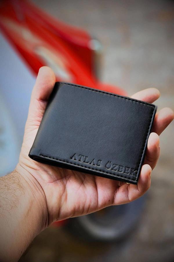 Vegan Deri İsme Özel Baskılı Erkek Cüzdanı - 12 Kartlık ve Geniş Para Bölmeli Lüks Tasarım Siyah - Image 1