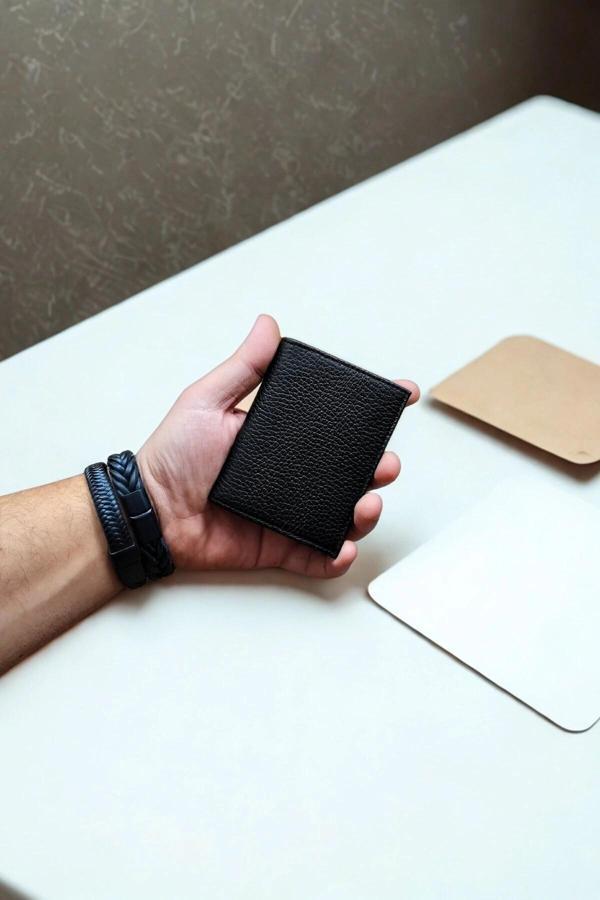 Hakiki Deri Cüzdan Küçük Boy 12 Adet Kart bölmeli Kelebek Model Siyah - Image 1