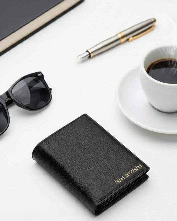 HAKİKİ DERİ DİK CÜZDAN Fermuarlı Bozuk Para Gözlü İsim Baskılı - Image 1