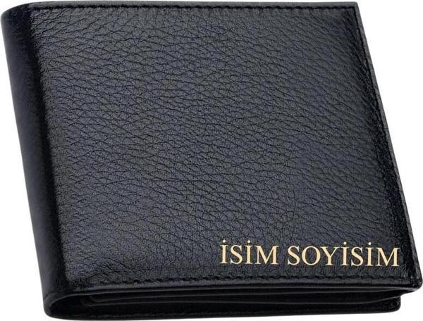 İsim Baskılı Hakiki Deri Cüzdan Bozuk para Bölemli 9 Kart Bölmeli Yatay Model - Image 1