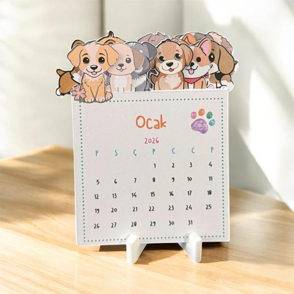 2026 Takvim - Köpekler Masaüstü Takvim- Standlı Takvim - Image 1