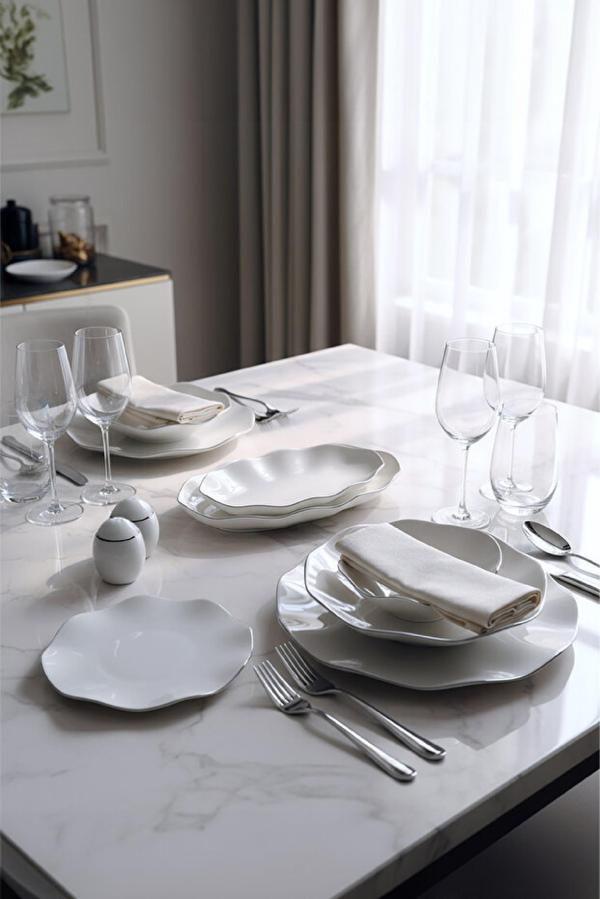 Güral Porselen Nesrin 52 Parça Gümüş Fileli Yemek Takımı - Image 1