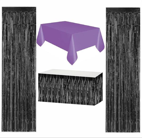 Mor Masa Örtüsü, Siyah Masa Eteği,  2 Adet Siyah Arka Fon - Image 1
