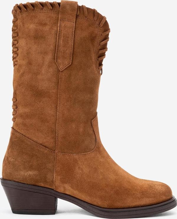 DERİCLUB Kadın Vintage Kısa Topuk Kovboy Çizme Gerçek Süet Deri RG 3521 TÜTÜN - Image 1