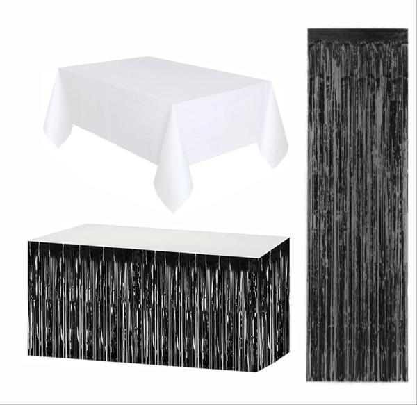 Beyaz Masa Örtüsü, Siyah Masa Eteği, Siyah Arka Fon - Image 1