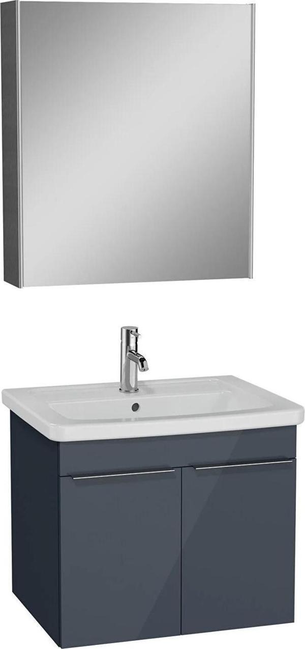 Vitra Quadrum Banyo Dolabı Seti, 65 cm, Kapaklı, (Dolaplı Ayna Dahil), Parlak Antrasit 67107 - Image 1