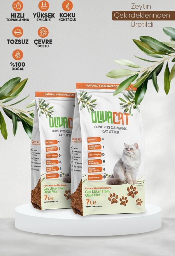 Zeytin Çekirdeğinden Üretilen Doğal Tozsuz Kedi Kumu 7 L 2 Adet - Image 1