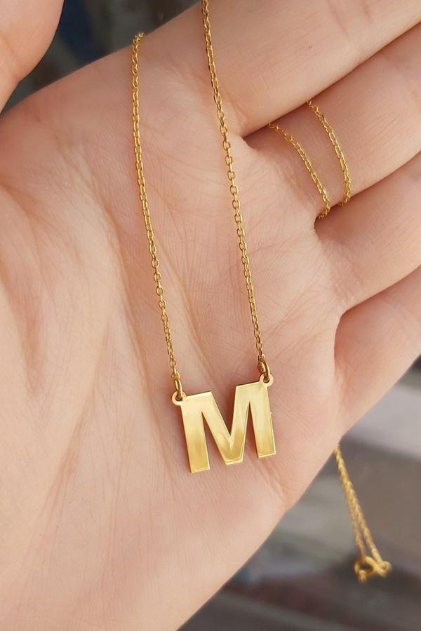 925 Ayar Gümüş 24 Ayar Altın Kaplama Harfli Kolye - Image 1
