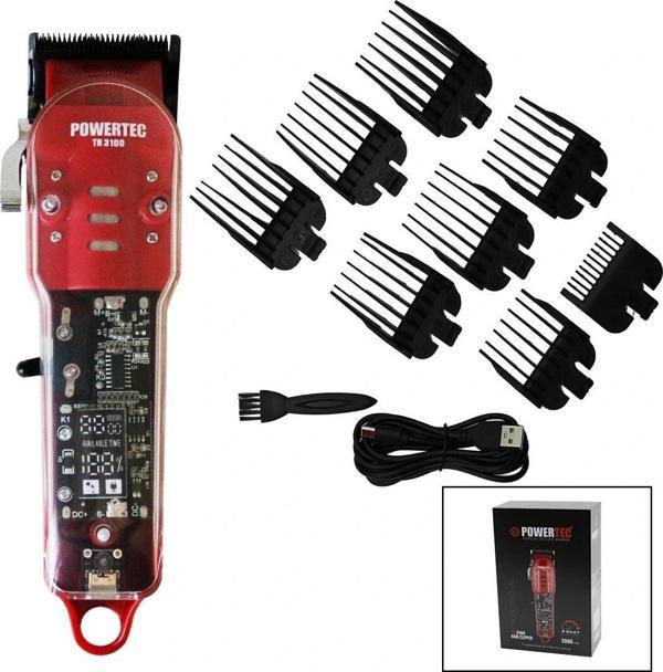 Saç - Sakal Kesme Traş Makinesi  Şeffaf Ana Kartlı Gövde - Usb Şarjlı Göstergeli - Tarak Ayar Mandal - Image 1