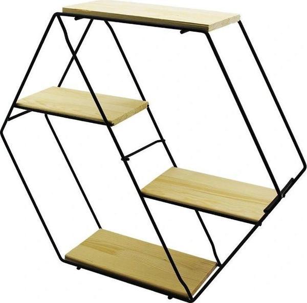 Petek - 4 Katlı Metal İskeletli - Ahşap Raflı  Dekoratif Raf - Image 1