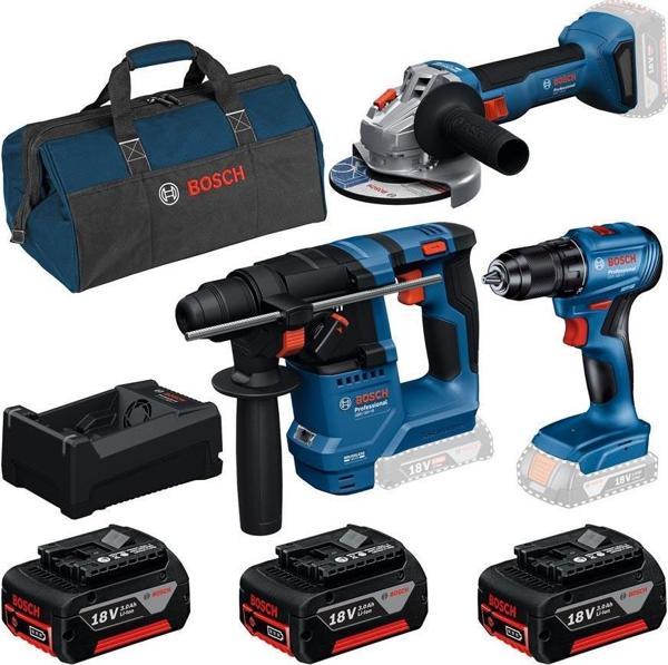 Bosch Professional GBH 18V-18 + GSR 185-LI + GWS 18V-8 + Kanvas Çanta + 3x18V 3.0Ah Akülü Set - Image 1