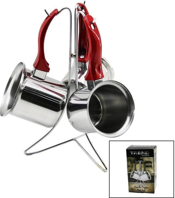 Trend  3lü Set   No-3-4-5  Çelik Cezve  Metal Standlı   Renkli Plastik Kulplu - Image 1