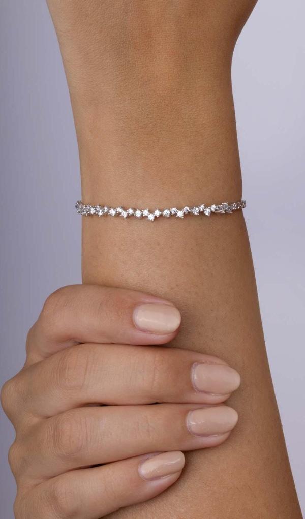 Gümüş Pazarım Pırlanta Montür Rodyum Kaplama 4 Tırnaklı Su Yolu Gümüş Bileklik - Image 1