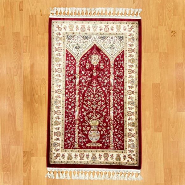 Mihraplı Ağaç Hayatı Desenli İpek Seccade  - Image 1