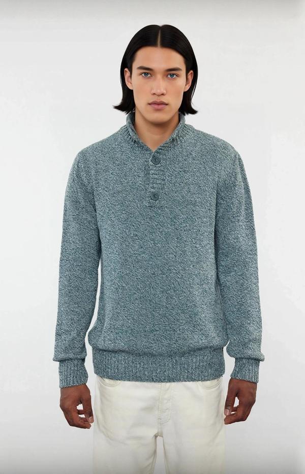 Erkek Modern Düğmeli Dik Yaka Fitted Kalıp Triko Kazak Soğuk Kış Günleri İçin İdeal Şık Seçim - Image 1