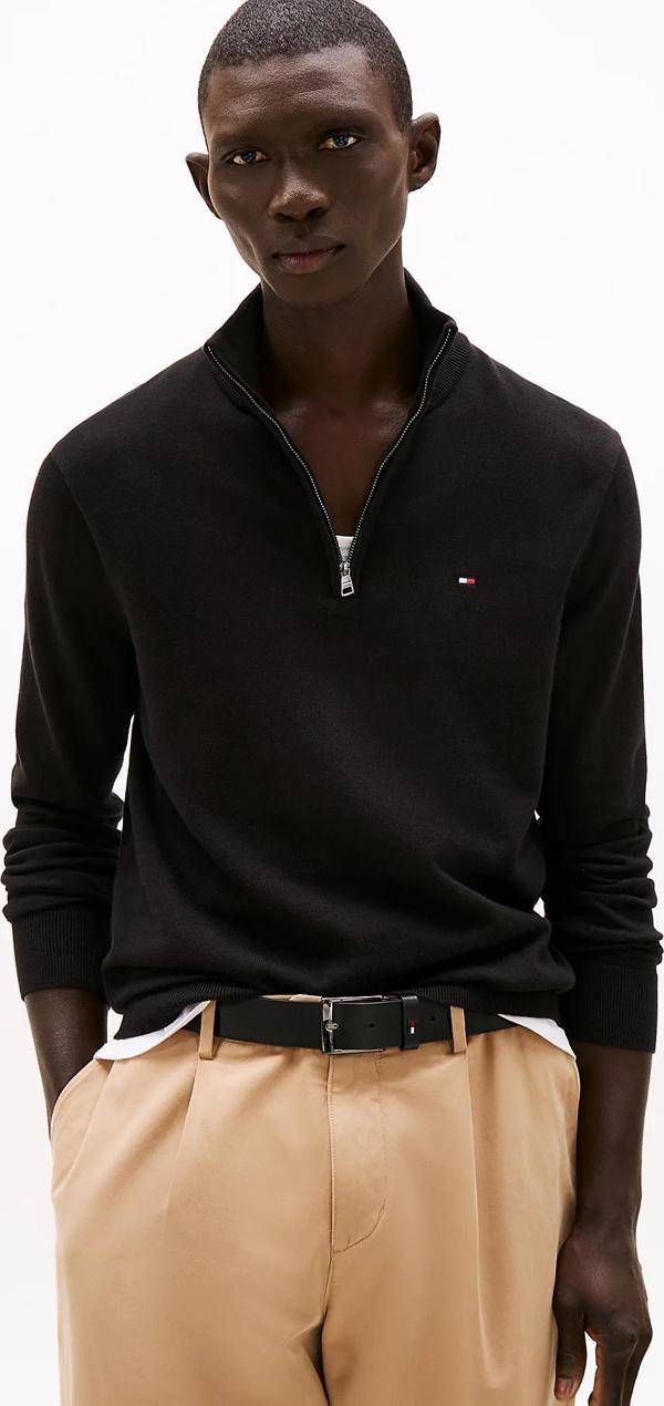 Tommy Hilfiger Klasik Pamuklu Fermuarlı Balıkçı Yaka Erkek Siyah Kazak MW0MW37331BDS - Image 1