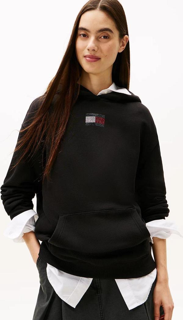 Tommy Hilfiger TJW Rahat Kesim Parti Bayraklı Kadın Siyah Kazak DW0DW21605BDS - Image 1