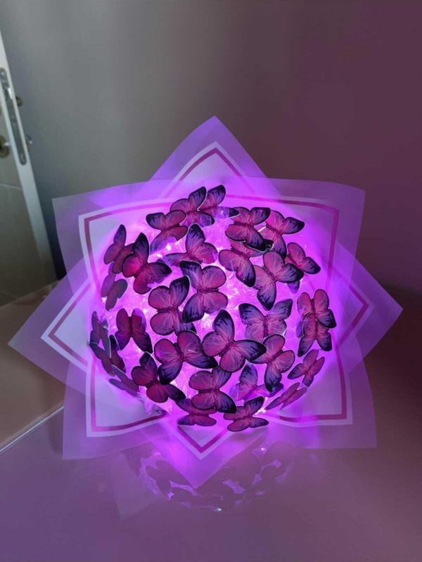 Melines Led Işıklı Kelebek Buketi,  Mor - Image 1