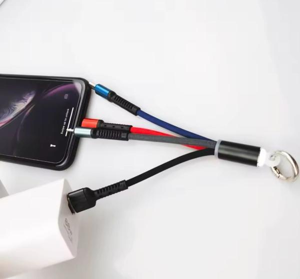 3 Başlıklı Kısa Işıklı Şarj data kablosu Powerbank kablosu 3 uclu anahtarlıklı tüm telefonlara uyumlu - Image 1