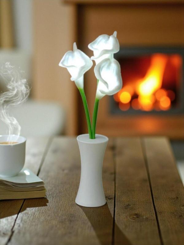 Beyaz Zambak Tasarımlı Dekoratif Led Işıklı Lamba - Image 1