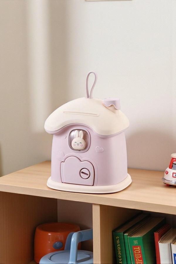 Işıklı Sevimli Tavşan Ev Kumbara – Sticker Hediyeli, Çocuklar İçin Dekoratif ve Eğlenceli Para Kutus - Image 1