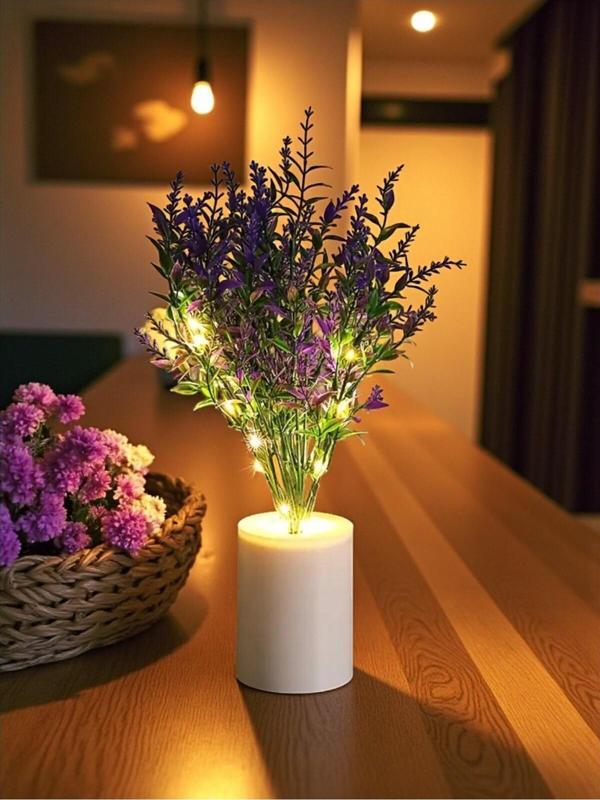 Mor Renk Lavanta Tasarımlı Dekoratif Led Işıklı Lamba - Image 1