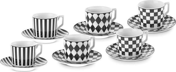 Karaca Geometrik 6 Kişilik Kahve Fincan Takımı 90 ml Siyah Beyaz - Image 1