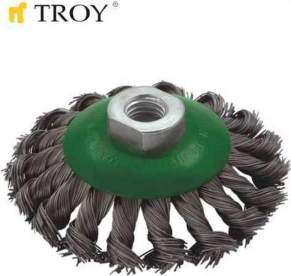 Troy 27705-100 Burma Saçaklı Konik Fırça Tel Pas Sökücü 100Mmxm14 - Image 1