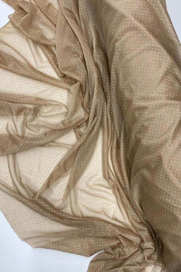 Yağmur Damlası Simli Abiye Elbise Şallık Tül Kumaş Açık Gold 28-A - Image 1