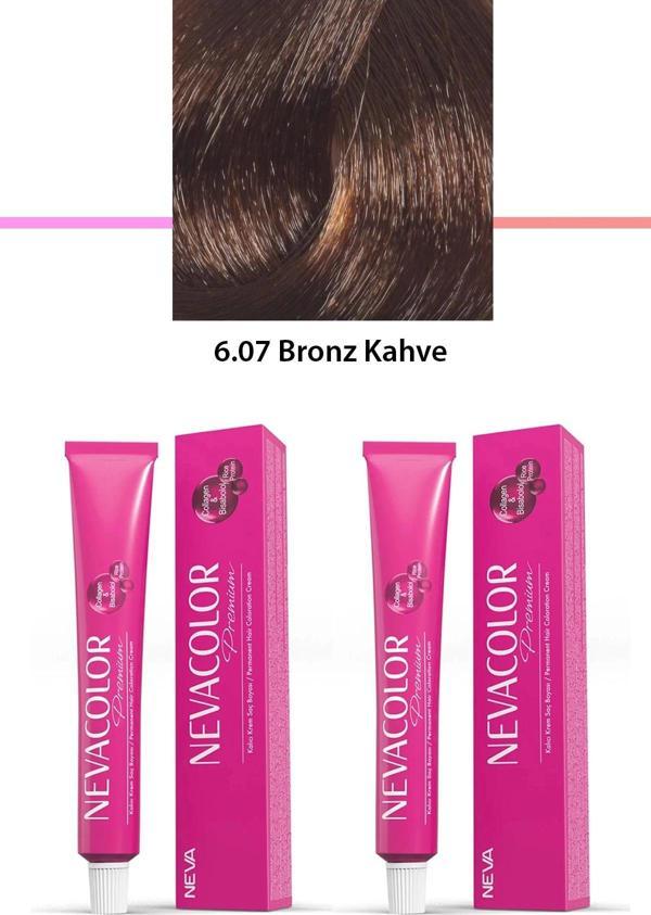 2 li Set Premium 6.07 Bronz Kahve - Kalıcı Krem Saç Boyası 2 X 50 g Tüp - Image 1